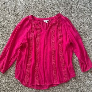 Vibrant Pink Relaxed 3/4 Sleeve Embellished Blouse